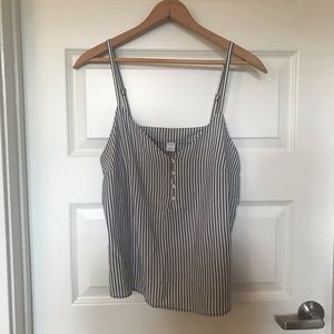 Gray and white striped button tank